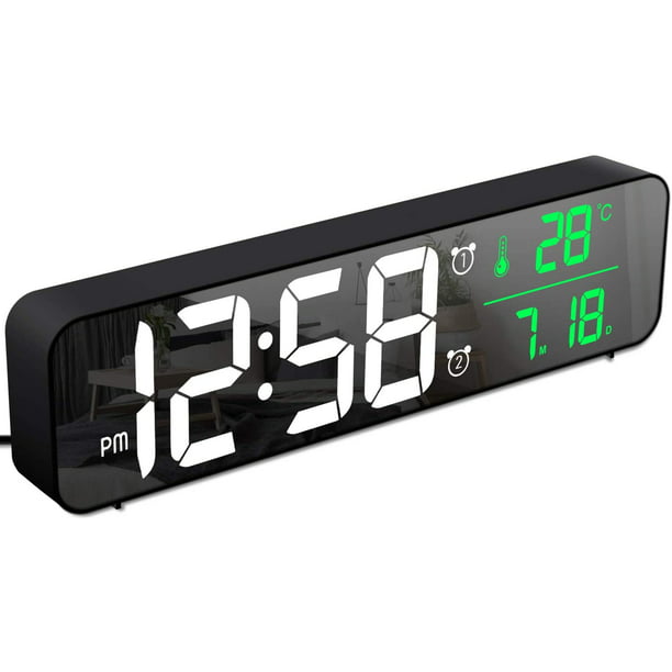 LED Digital Mirror Alarm Clock Night Lights Wall Clock With Date Thermometer USB